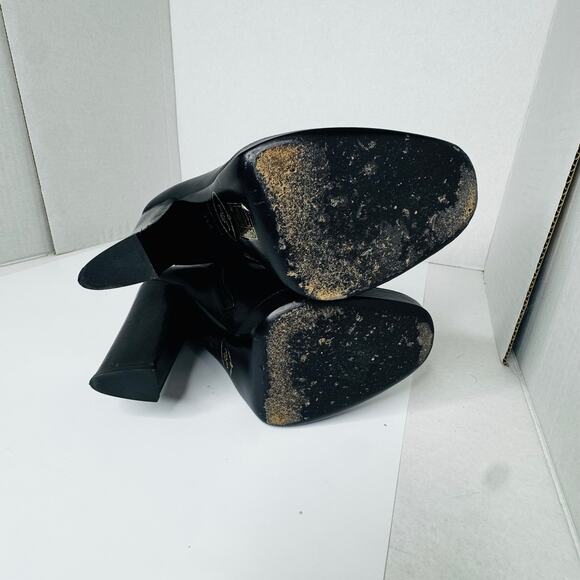 Prada Vintage Black Leather Sock Boots Size 38.5 High Block Heel Stretch Shaft - Picture 6 of 12